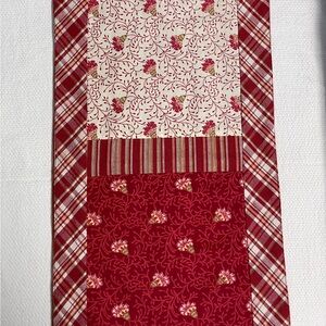 Red and Cream Patterned Table Runner Plaid Floral 59” x 13”